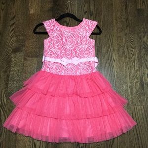 Jona Michelle pink layered dress with rose designs
